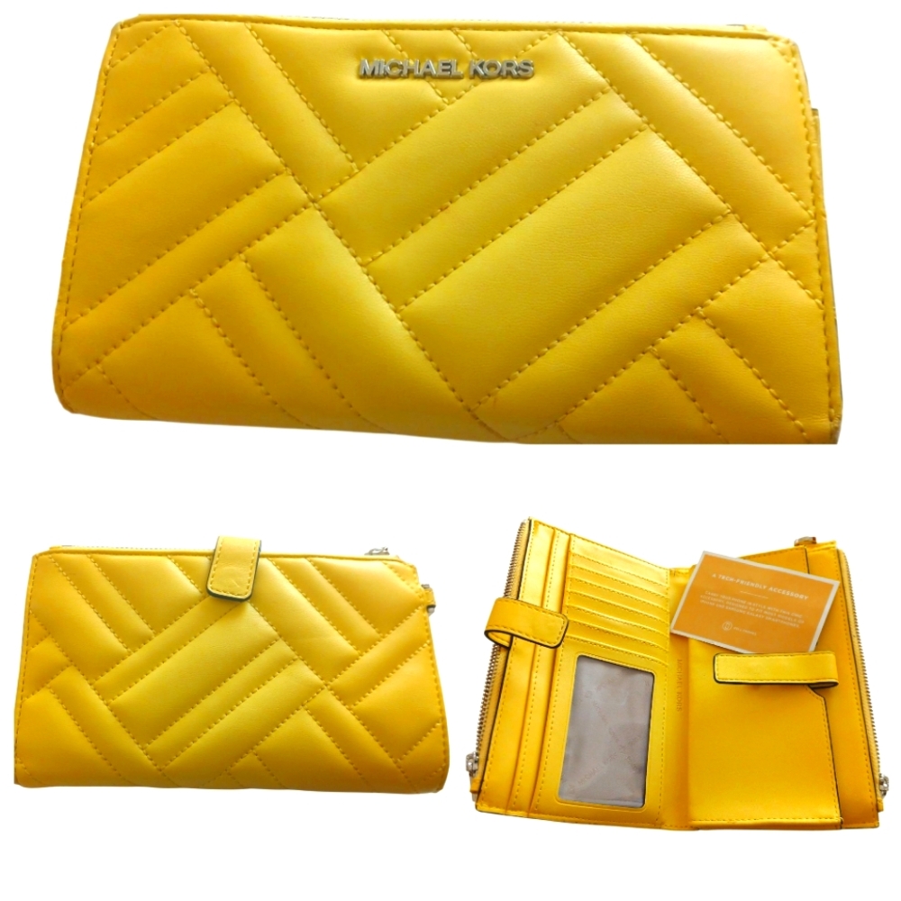 Michael Kors Yellow Payton Large Quilted Double Zip Wristlet